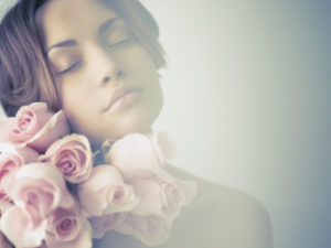 Charming lady with roses